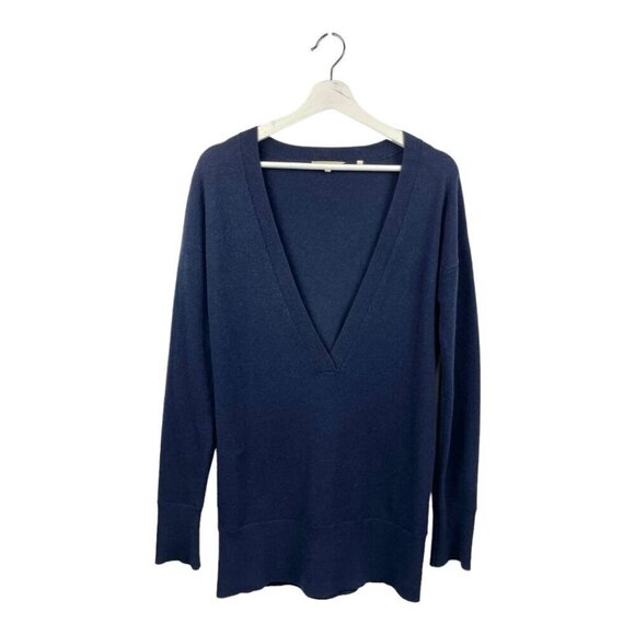 ** Vince 100% Cashmere Navy Deep V Tunic Sweater Size S - Picture 2 of 6